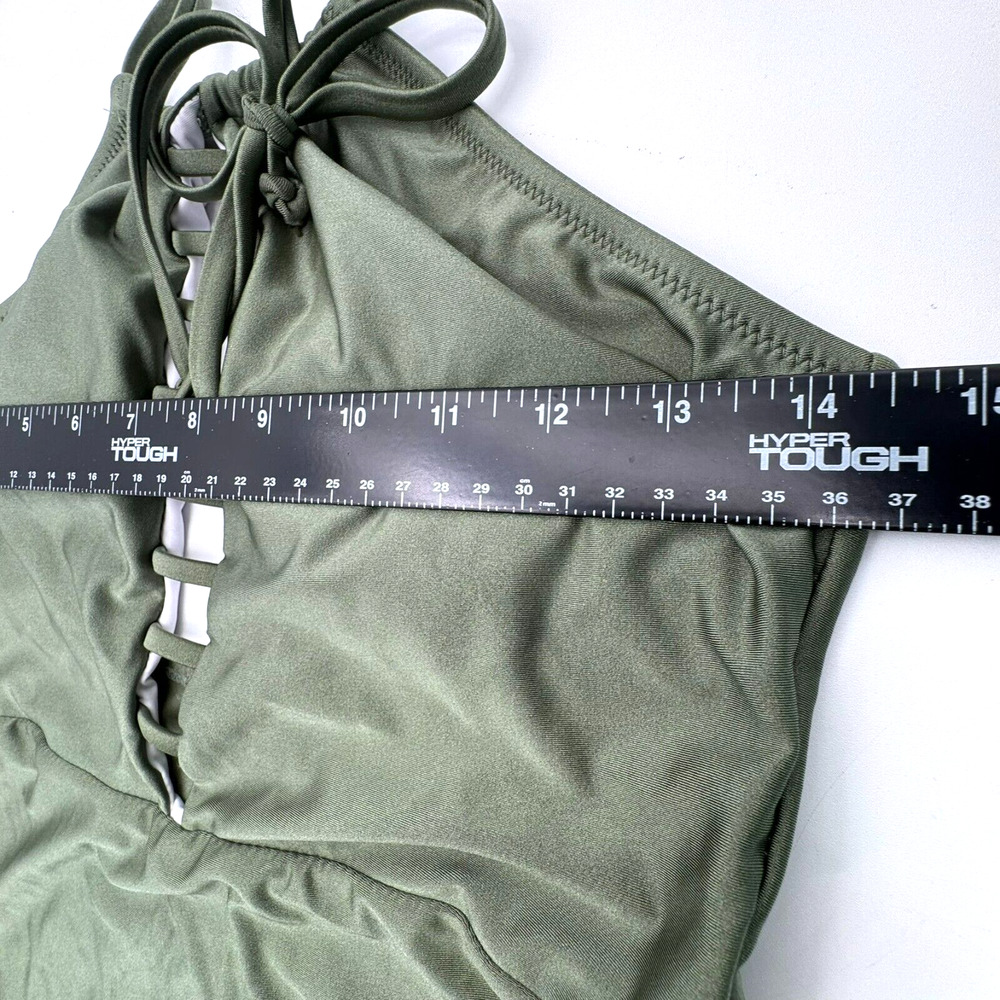 CUPSHE NWT Women's Large Green Halter Plunge Cut Outs‎ Padded One Piece Swimsuit - Picture 8 of 10